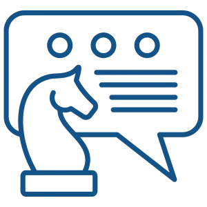 pictogramme d'une pièce d'échec et d'un message sms, représentant la stratégie de communication digitale